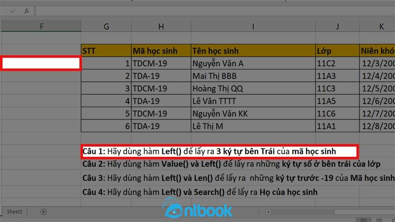 Hàm left trong Excel