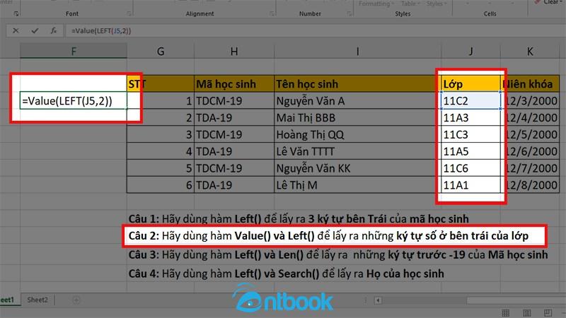 Hàm left trong Excel