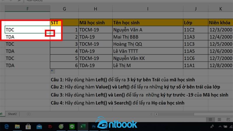 Hàm left trong Excel