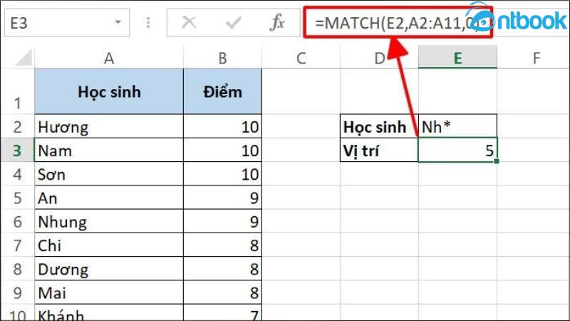 Hàm Match trong Excel