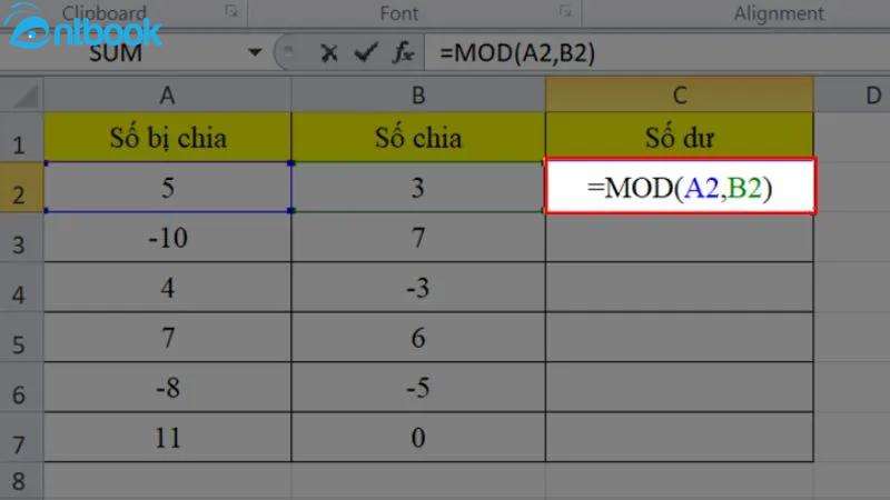 Hàm mod trong excel