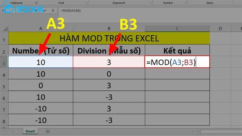 Hàm mod trong excel