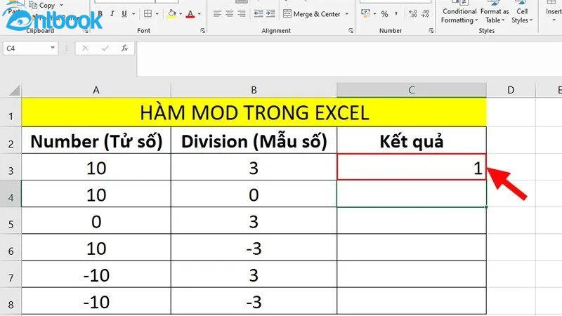 Hàm mod trong excel