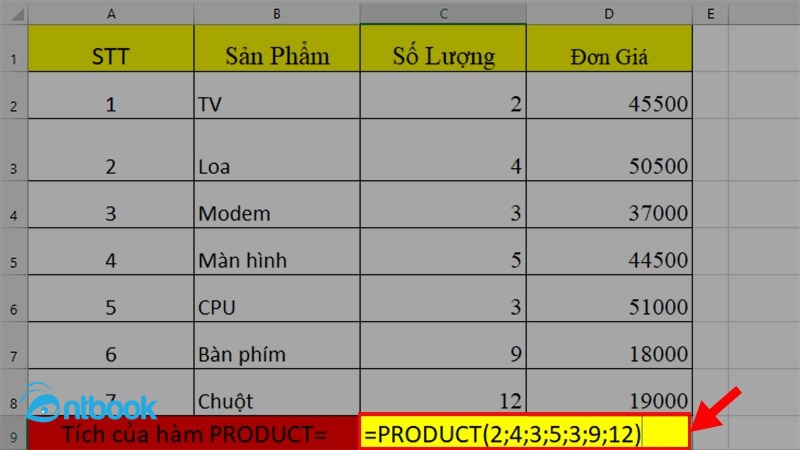 Hàm nhân trong Excel