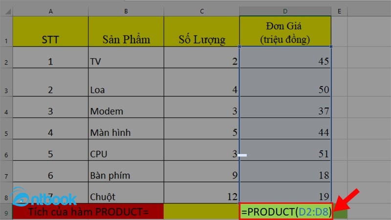 Hàm nhân trong Excel