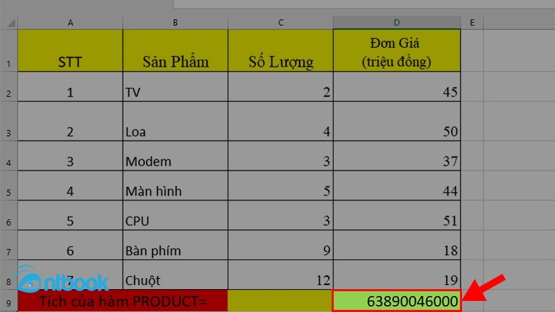 Hàm nhân trong Excel