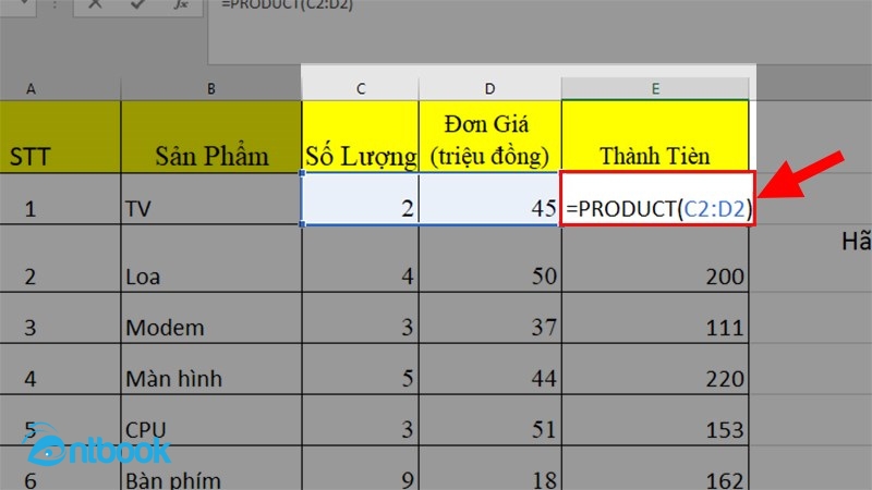 hàm nhân trong Excel