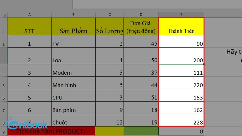 Hàm nhân trong Excel