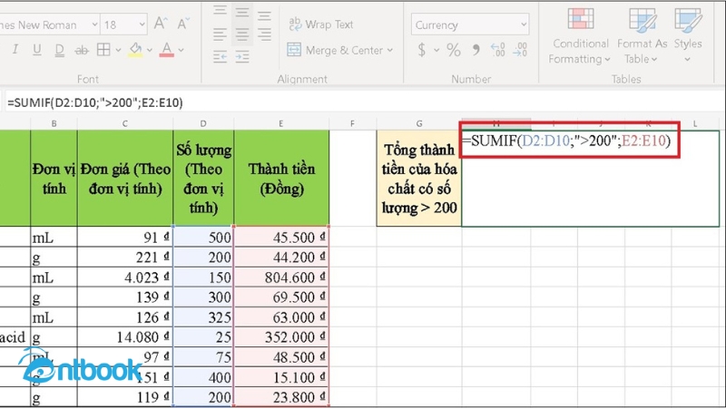 Hàm SUMIF trong Excel