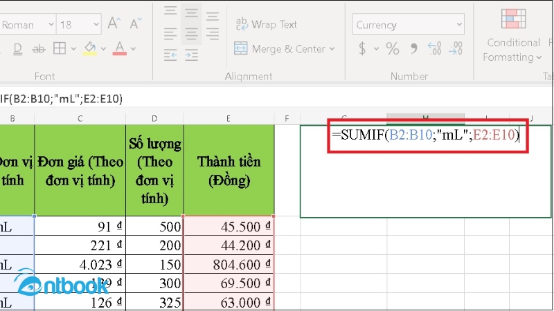 hàm SUMIF trong Excel