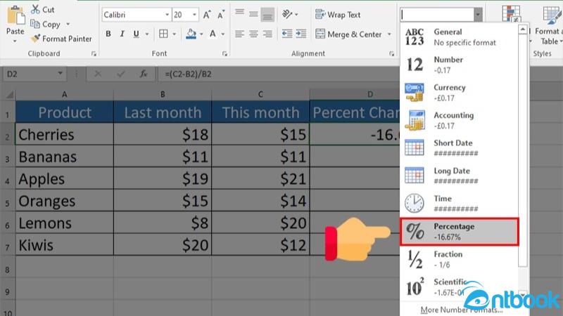 Hàm tính % trong Excel