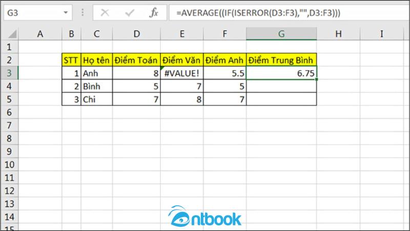 Hàm tính trung bình cộng trong Excel