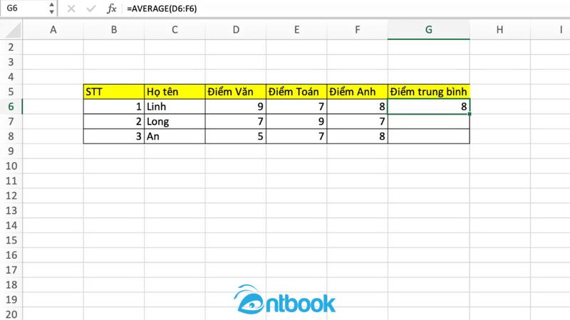 Hàm tính trung bình cộng trong Excel