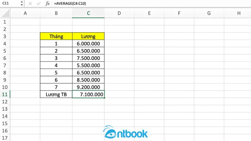 Hàm tính trung bình cộng trong Excel