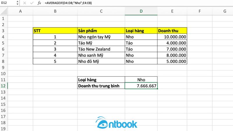 Hàm tính trung bình cộng trong Excel