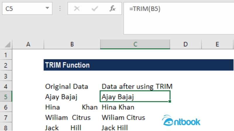 Hàm TRIM trong Excel