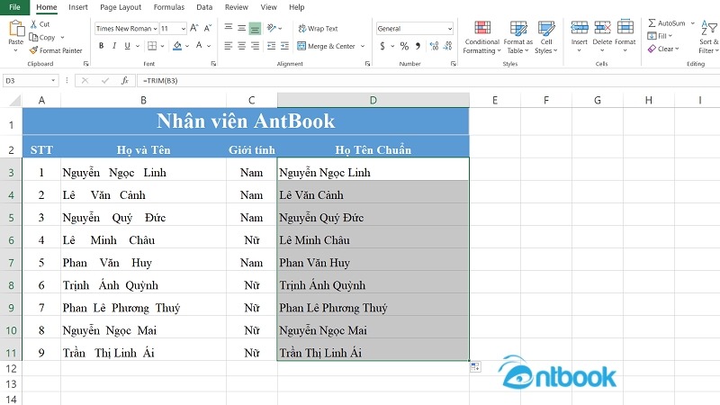 Hàm TRIM trong Excel