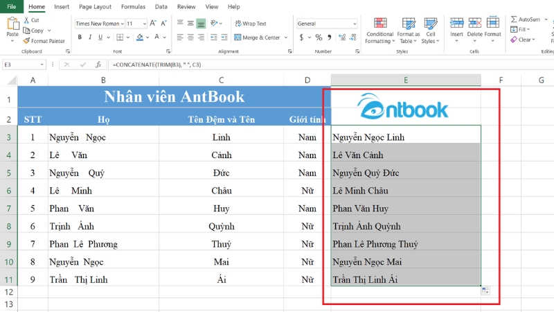 Hàm TRIM trong Excel