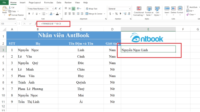 Hàm TRIM trong Excel