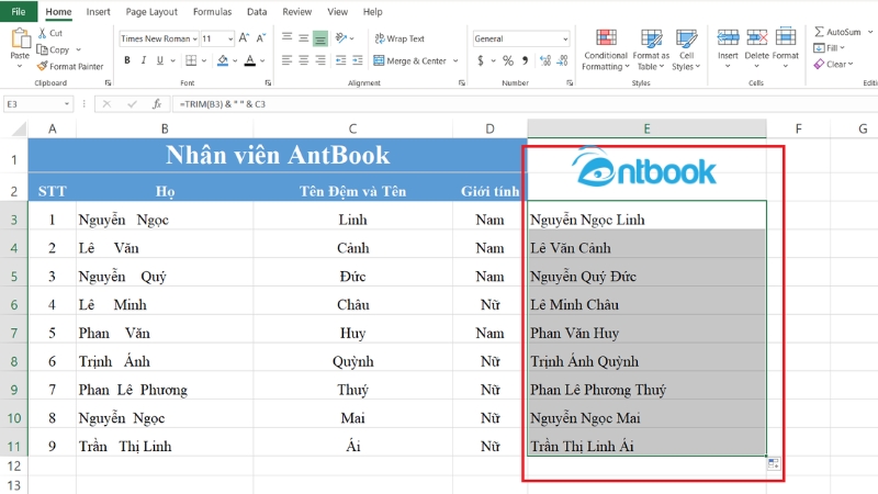 Hàm TRIM trong Excel