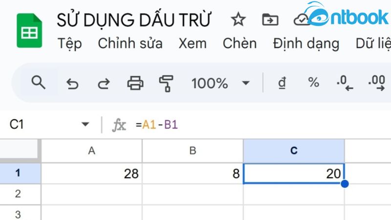 Hàm trừ trong Google Sheet