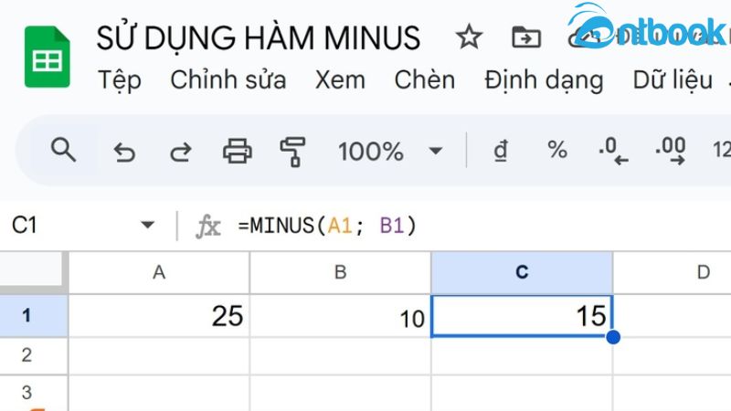 Hàm trừ trong Google Sheet