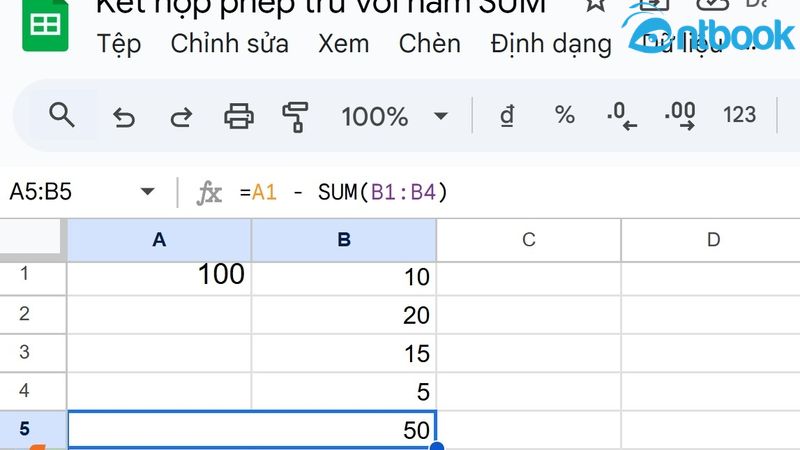 Hàm trừ trong Google Sheet