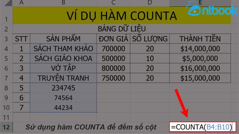 Hàm COUNTA trong Excel