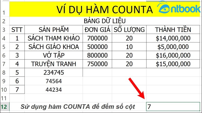Hàm COUNTA trong Excel