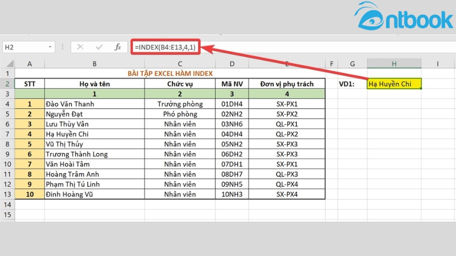 Hàm INDEX trong Excel