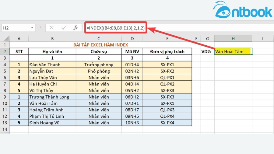 Hàm INDEX trong Excel