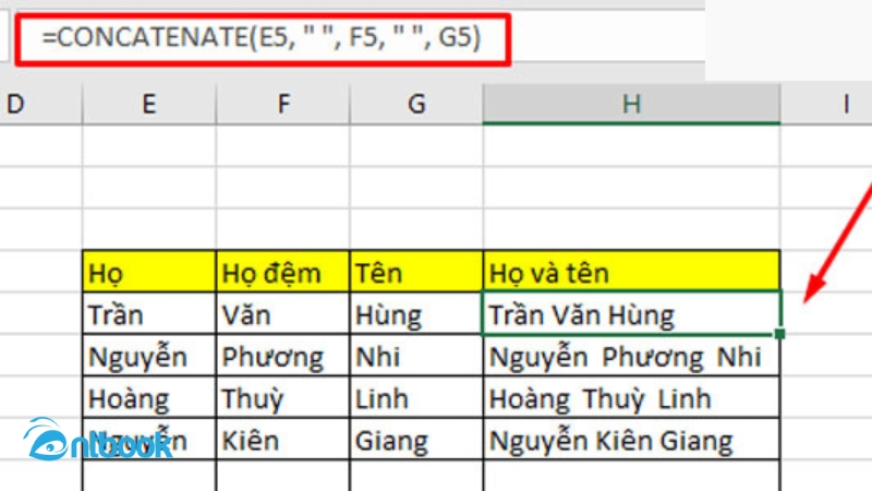 Hàm nối chuỗi trong Excel