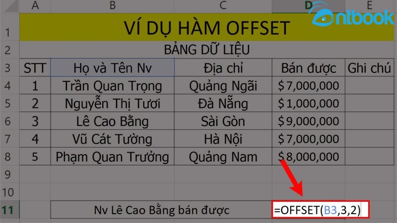 Hàm OFFSET trong Excel