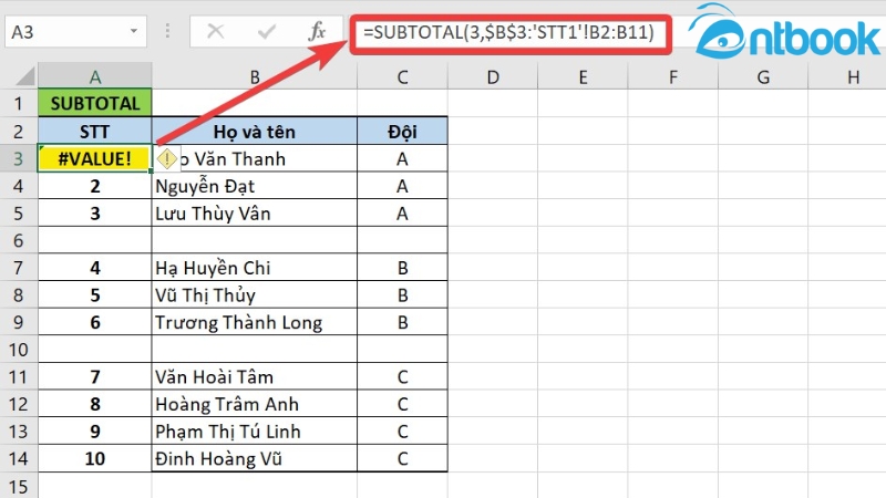 Hàm SUBTOTAL trong Excel