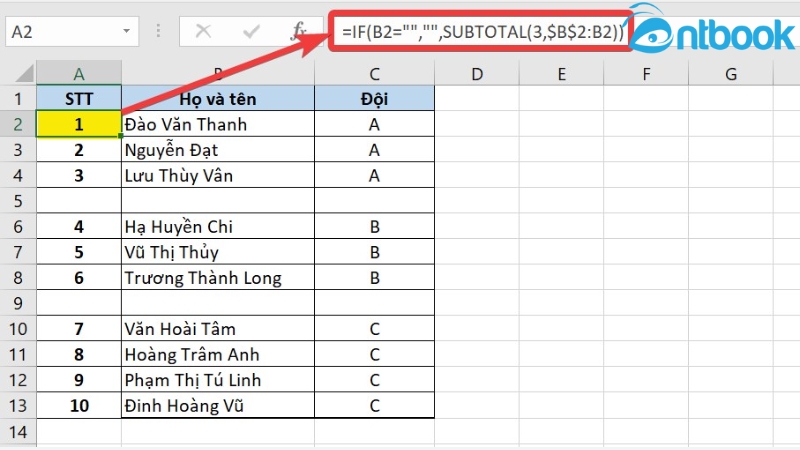 Hàm SUBTOTAL trong Excel
