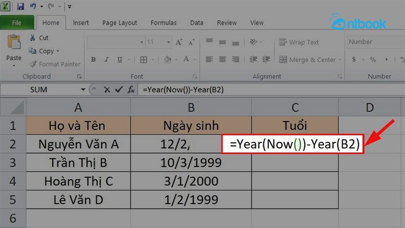 Hàm tính tuổi trong Excel