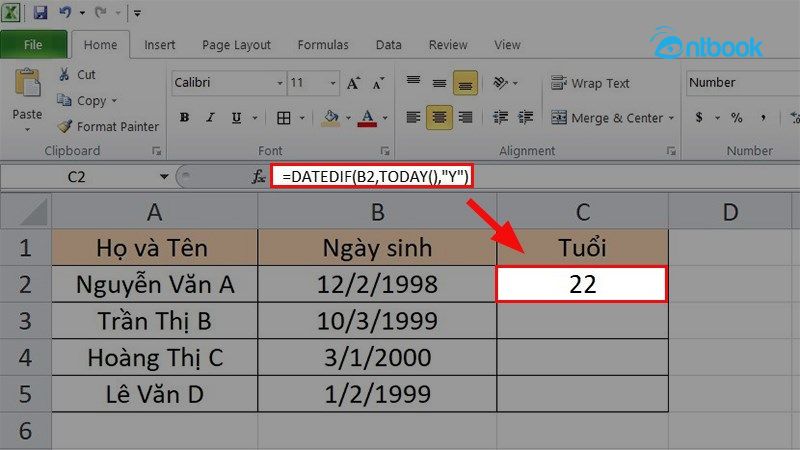 Hàm tính tuổi trong Excel