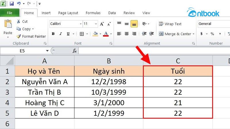 Hàm tính tuổi trong Excel