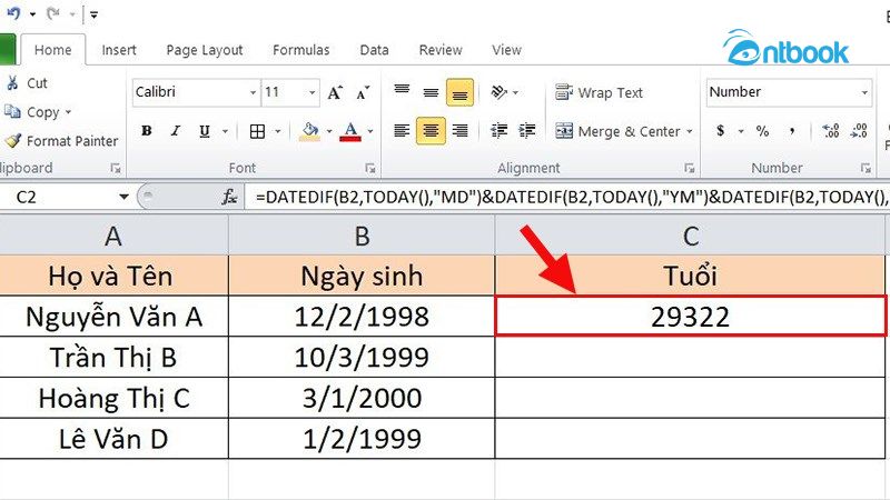 Hàm tính tuổi trong Excel