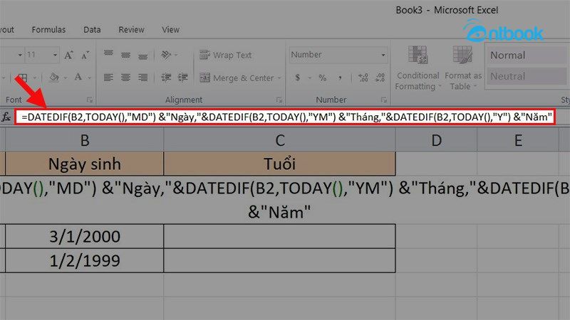 Hàm tính tuổi trong Excel