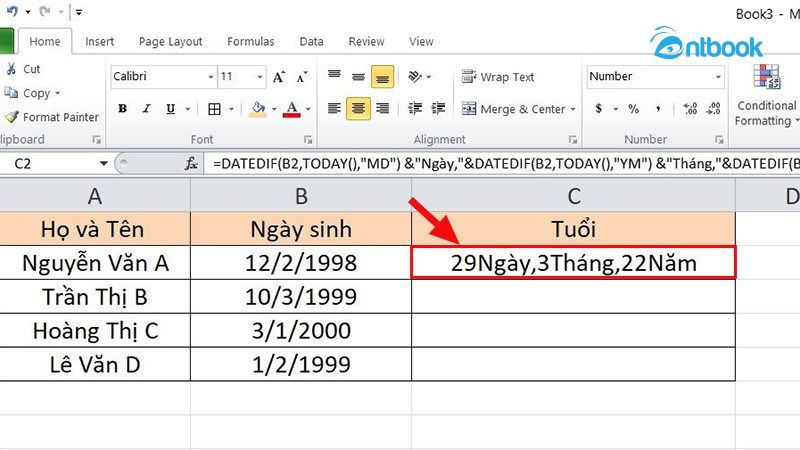 Hàm tính tuổi trong Excel