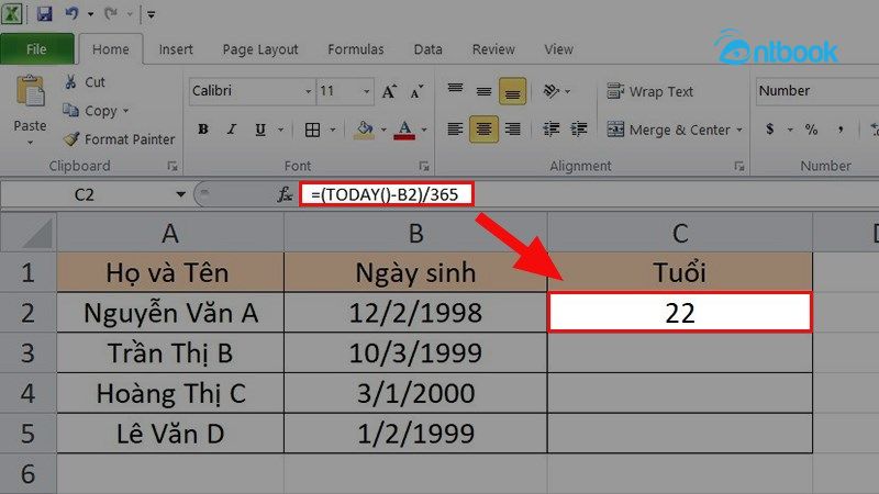 Hàm tính tuổi trong Excel