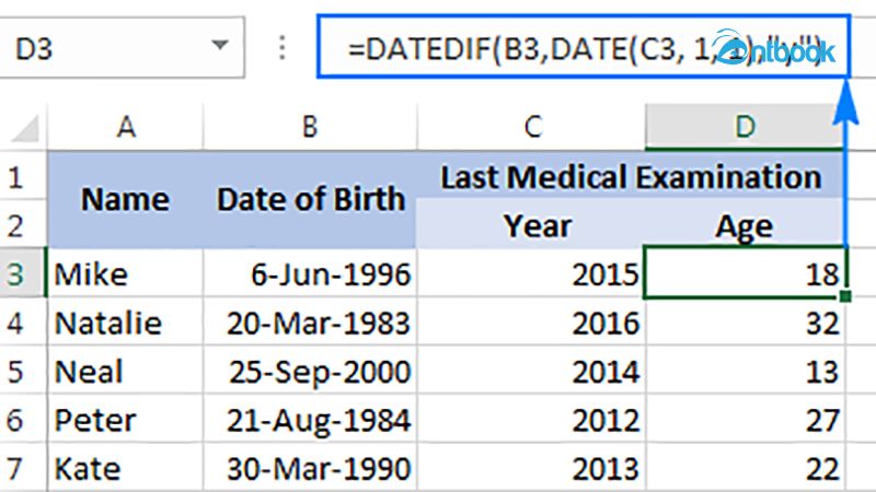 Hàm tính tuổi trong Excel