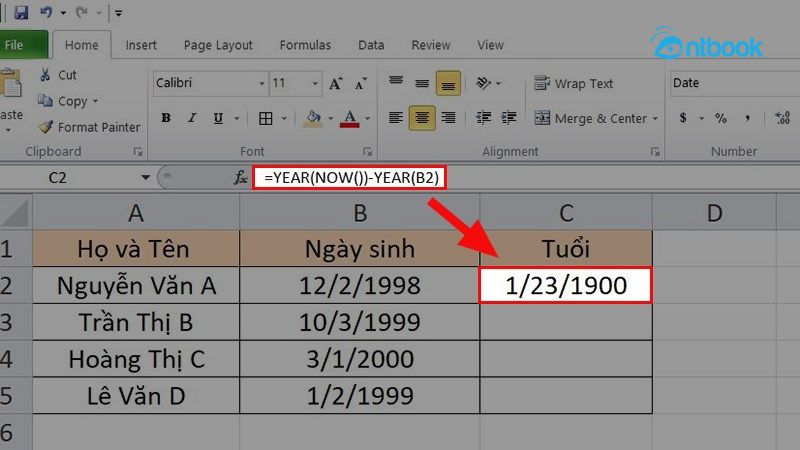 Hàm tính tuổi trong Excel
