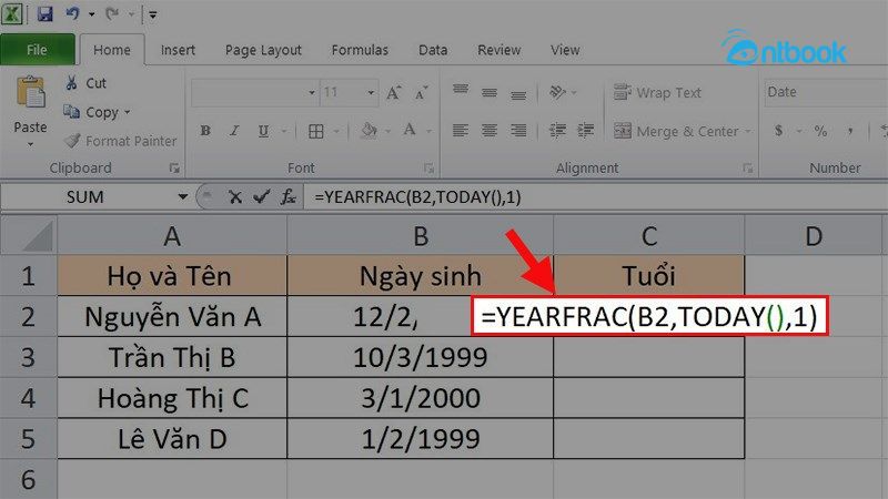 Hàm tính tuổi trong Excel