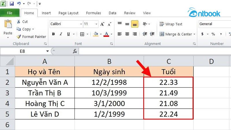 Hàm tính tuổi trong Excel