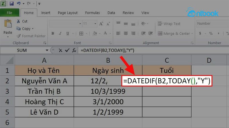 Hàm tính tuổi trong Excel