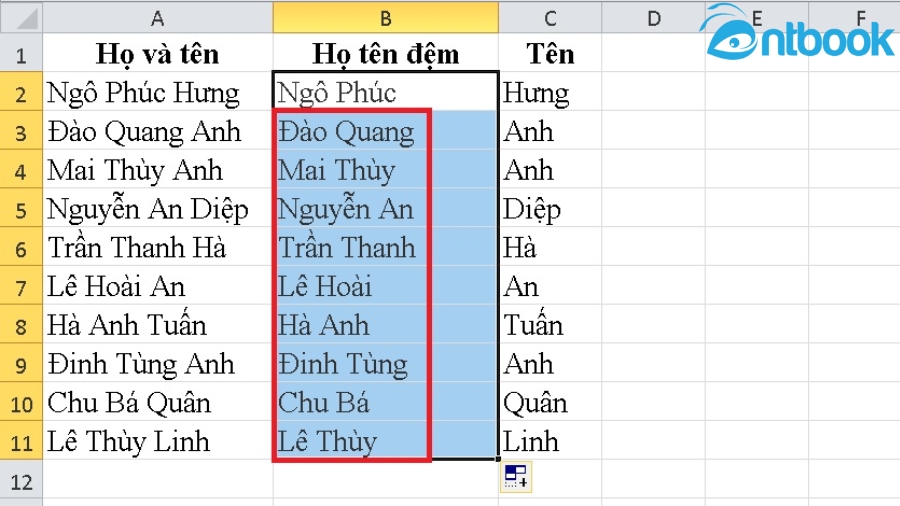 Cách tách họ và tên trong Excel