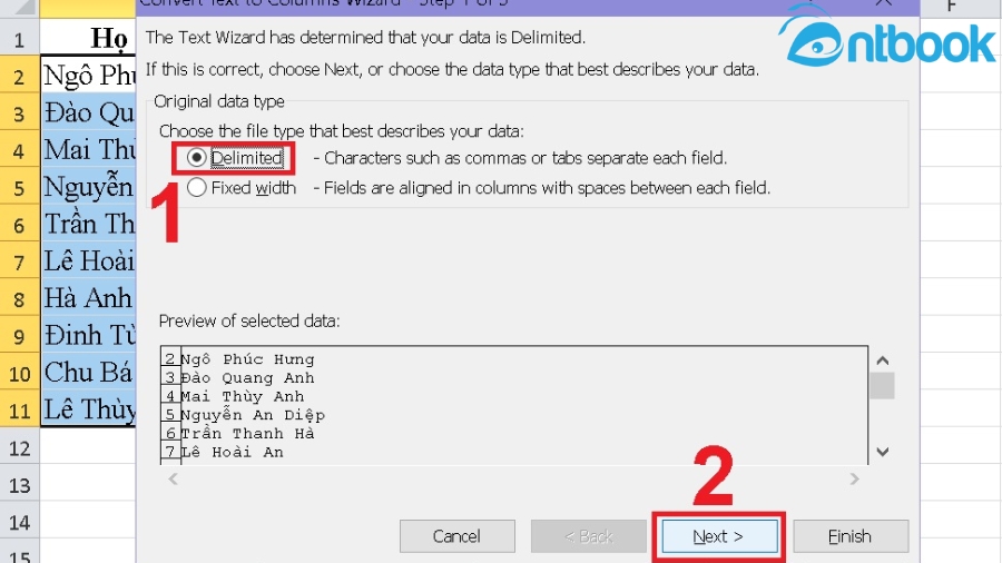 Cách tách họ và tên trong Excel