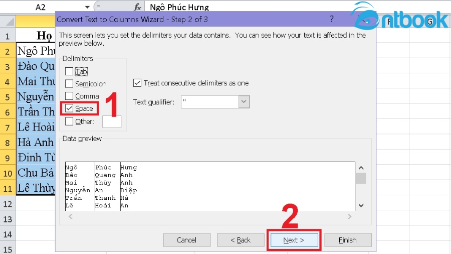Cách tách họ và tên trong Excel